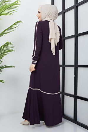 Çizgi Detaylı Mürdüm Ferace 